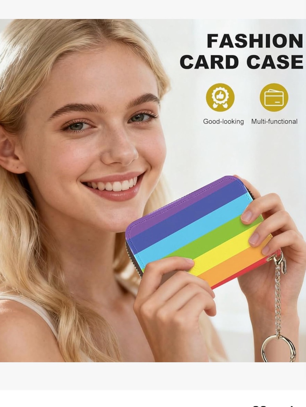 Credit Card Holder for Women,Small Rfid Wallet with Keychain Zipper,PU Leather - Picture 6 of 6